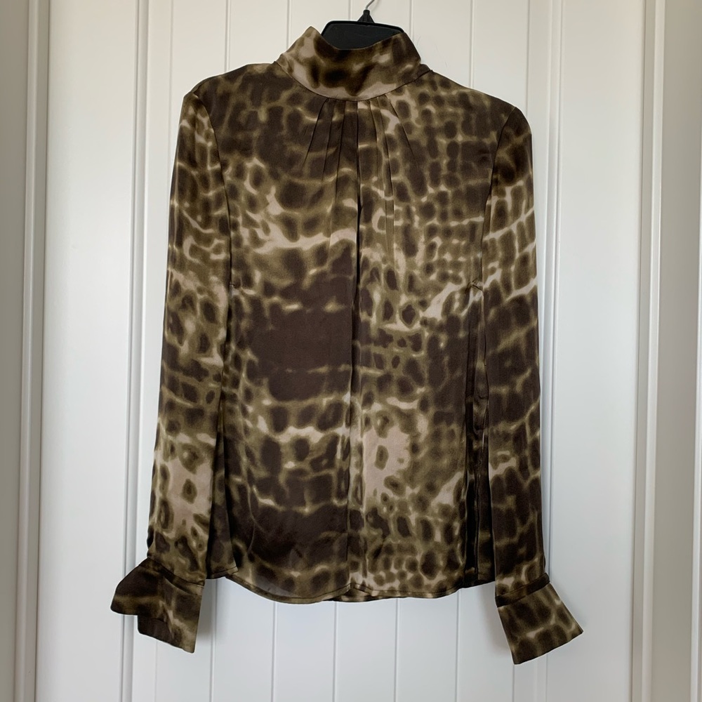PER SE Animal Print 100% Silk Blouse Size 10